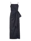 Msgm Pinstripe Knotted-waist Sleeveless Midi Dress In Blue