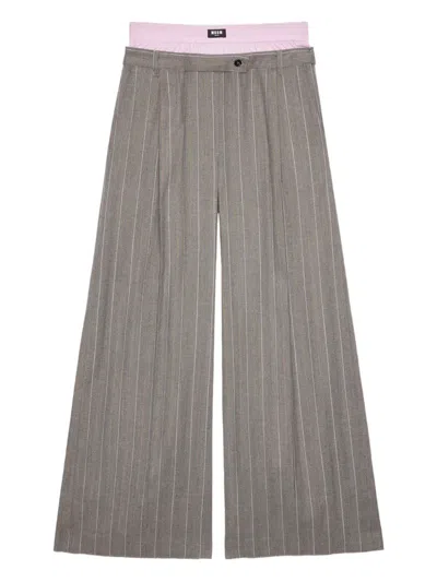 Msgm Pinstripe-pattern Layered Trousers In Gray