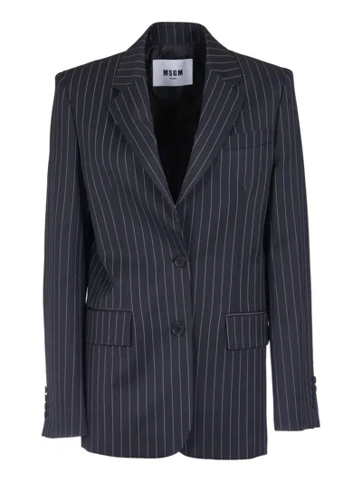 Msgm Pinstripe Single-breasted Tailored Blazer In Blue