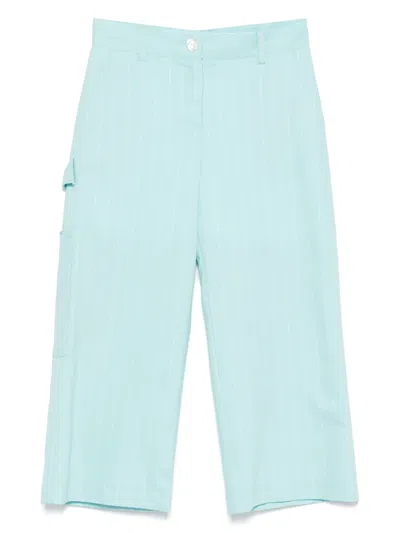 Msgm Kids' Pinstripe Straight-leg Trousers In Blue
