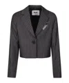 Msgm Gray Jacket For Girl With White Logo In Black
