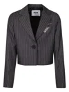 Msgm Gray Jacket For Girl With White Logo In Grey