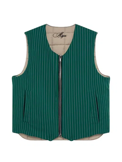 Msgm Pinstripe-pattern Reversible Gilet In Green