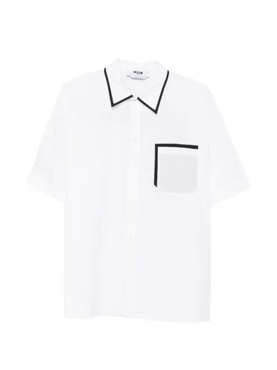 Msgm Piped-trim Chest-pocket Shirt In White