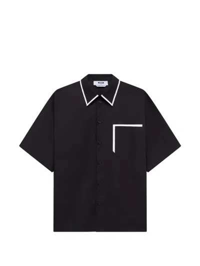 Msgm Piping-detail Chest-pocket Shirt In Black