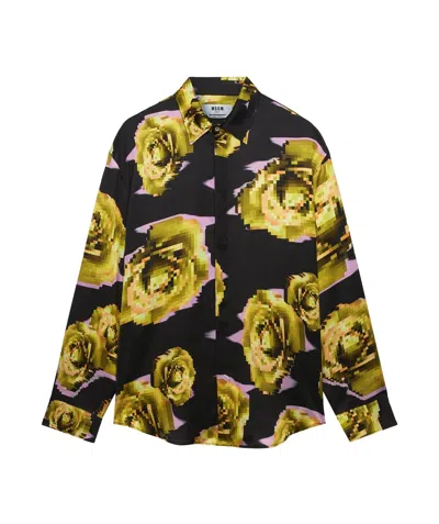 MSGM PIXELATED ROSE PRINT SHIRT