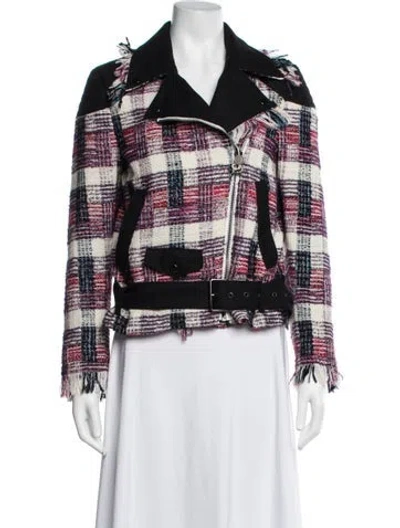 Pre-owned Msgm Plaid Print Biker Jacket W/ Tags In Black