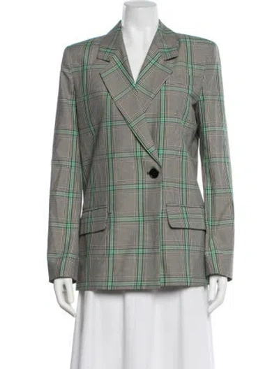 Pre-owned Msgm Plaid Print Blazer In White