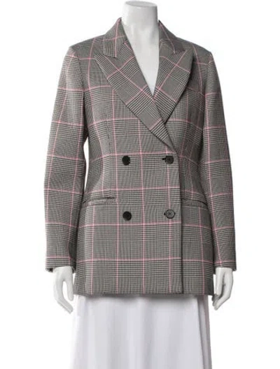 Pre-owned Msgm Plaid Print Blazer In White