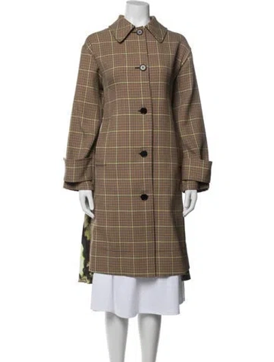 Pre-owned Msgm Plaid Print Coat In Brown