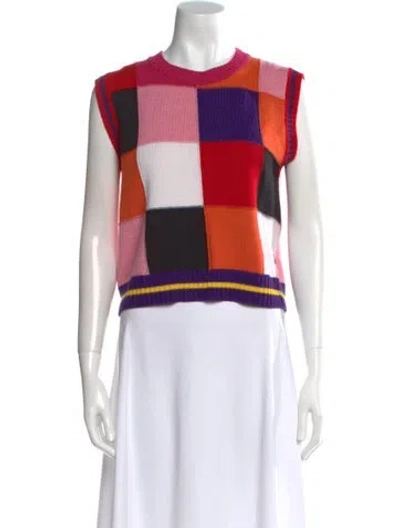 Pre-owned Msgm Plaid Print Crew Neck Sweater In Pink