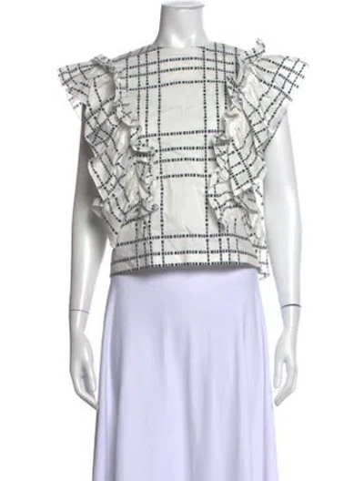 Pre-owned Msgm Plaid Print Crew Neck Top In White