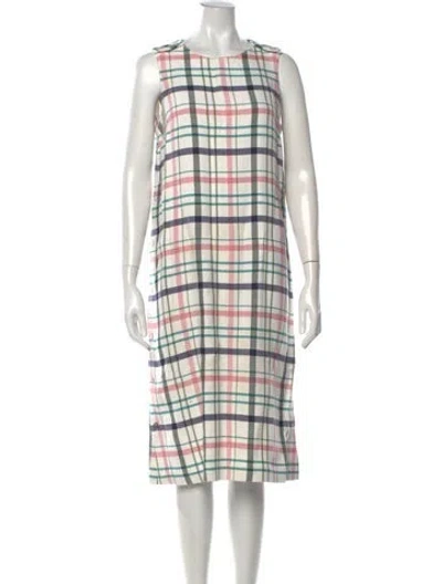 Pre-owned Msgm Plaid Print Knee-length Dress In White