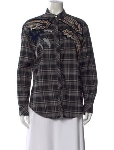 Pre-owned Msgm Plaid Print Long Sleeve Button-up Top In Gray