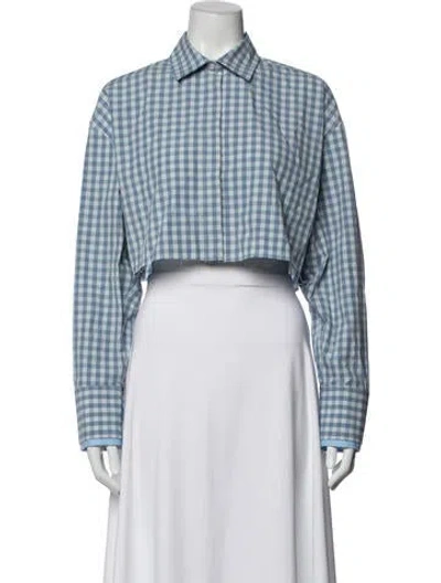 Pre-owned Msgm Plaid Print Long Sleeve Crop Top In Blue