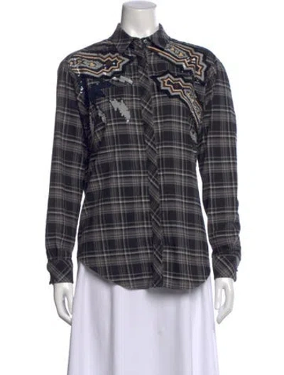 Pre-owned Msgm Plaid Print Long Sleeve Top In Gray
