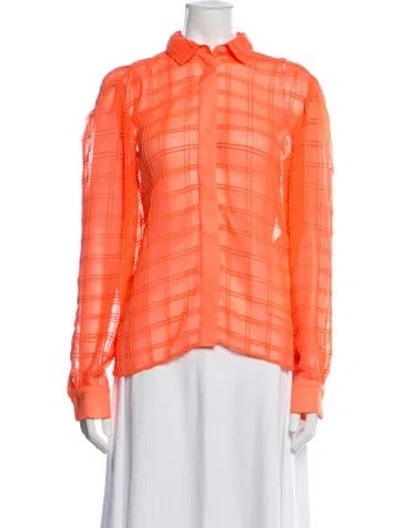 Pre-owned Msgm Plaid Print Long Sleeve Top In Orange
