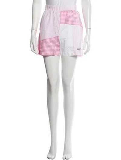 Pre-owned Msgm Plaid Print Mini Shorts In White