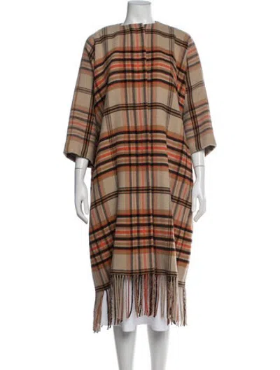 Pre-owned Msgm Plaid Print Poncho In Brown