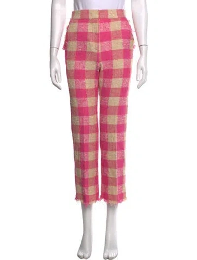Pre-owned Msgm Plaid Print Straight Leg Pants In Pink