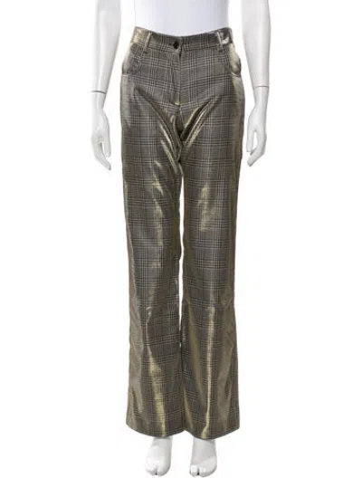 Pre-owned Msgm Plaid Print Straight Leg Pants W/ Tags In Gold