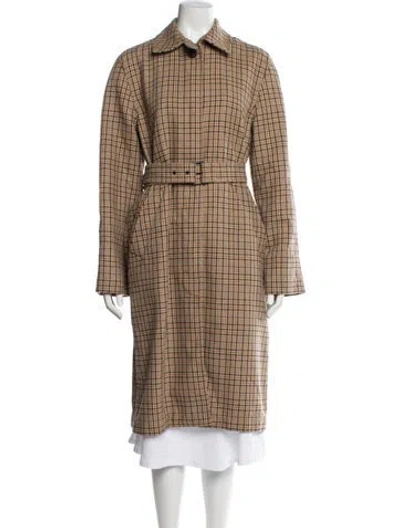 Pre-owned Msgm Plaid Print Trench Coat In Neutral