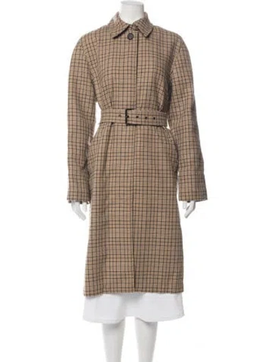 Pre-owned Msgm Plaid Print Trench Coat In Neutrals