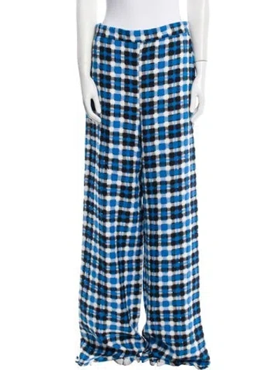 Pre-owned Msgm Plaid Print Wide Leg Pants W/ Tags In Blue
