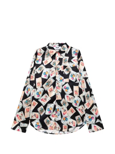 Msgm Playing-card-print Button-down Shirt In Black