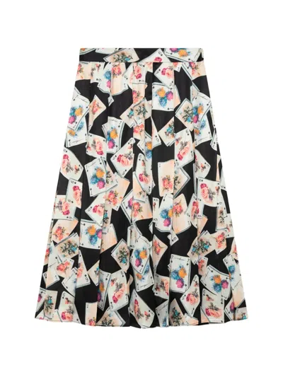 Msgm Playing-card-print Pleated Midi Skirt In Brown