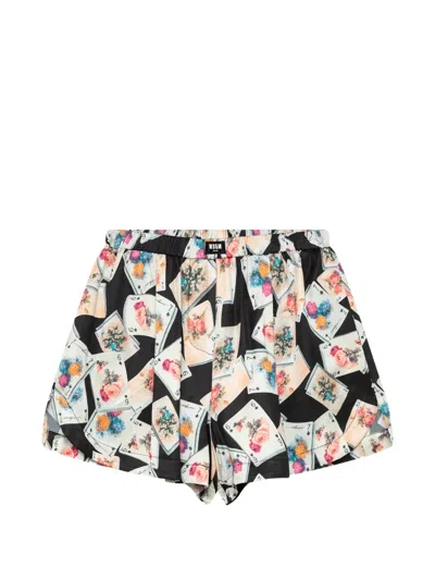 Msgm Playing-card-print Shorts In Multi
