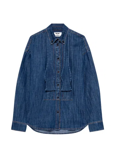 Msgm Pleated Bow-detail Shirt In Blue