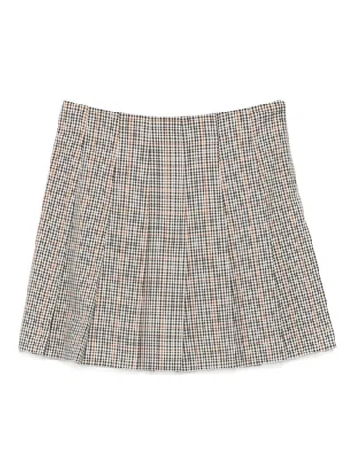 MSGM MSGM PLEATED CHECKERED SKIRT IN NEUTRAL TONES