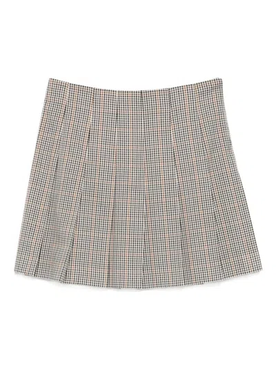 Msgm Pleated Checkered Skirt In Neutral Tones In Gray
