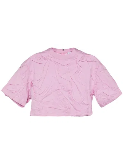 Msgm Pleated Cotton T-shirt In Pink