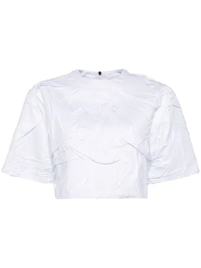 Msgm Pleated Cotton T-shirt In White