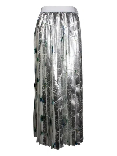 Pre-owned Msgm Pleated Floral Maxi Skirt In Gray