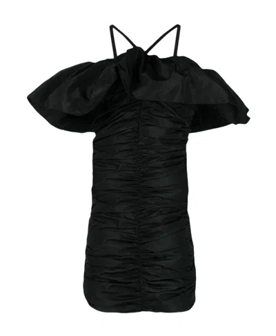 Msgm Pleated Neck Mini Dress In Black