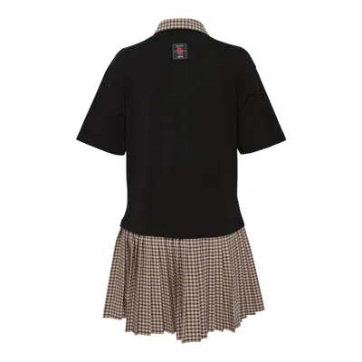 Msgm Pleated Polo Two Colourway Dress In Black