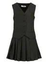 Msgm Pleated Sleeveless Dress In Black