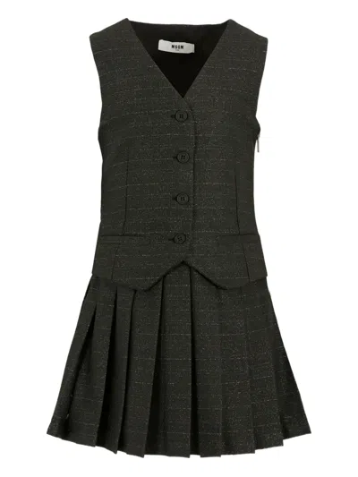 Msgm Kids' Pleated Sleeveless Dress In Black