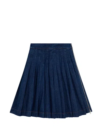 Msgm Pleated Zip-fastening Midi Skirt In Blue