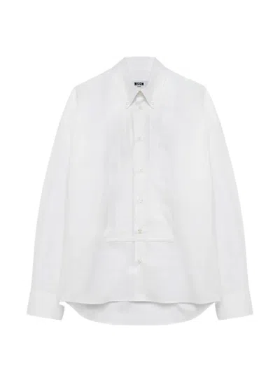 Msgm Pleated-bib Button-down Shirt In White