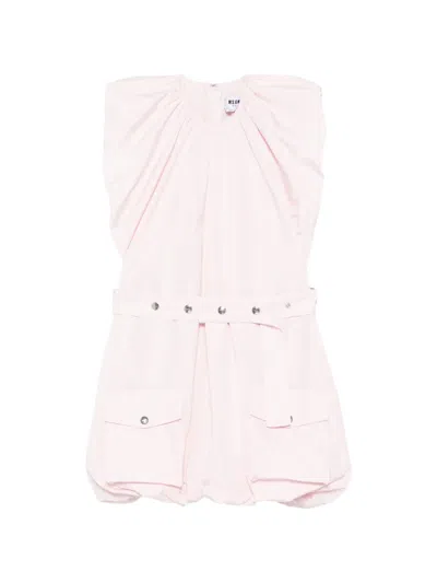 Msgm Pocket Belted Mini Dress In Pink