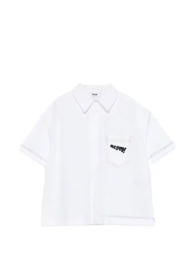 Msgm Kids' Pocket Embroidered Shirt In White