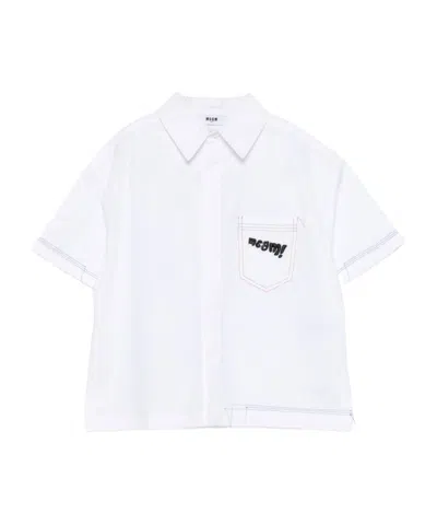 Msgm Kids' Pocket Embroidered Shirt In White