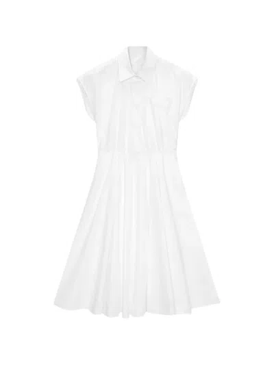 Msgm Knee Length Dress Cap Sleeves Pocket In White