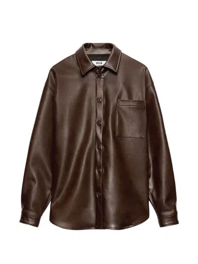 Msgm Pocket Shirt In Brown