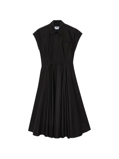 Msgm Pocket Shirt Midi Dress In Black