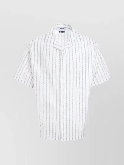 Msgm Pocketed Striped Short Sleeve Shirt In White